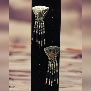 Vintage Silver Tone Arrow Design Dangle Beaded Earrings Southwestern Cowgirl